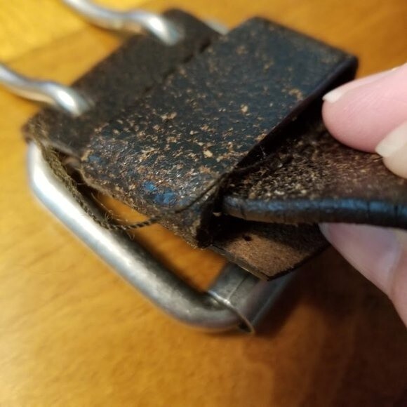 Aeropostale Distressed Genuine Leather Dark Brown Belt, Double Prong Buckle - Picture 10 of 10